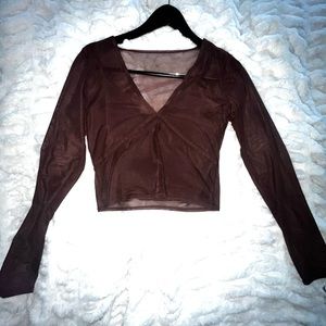 Brown Mesh Long Sleeve Top w/ Cami Under